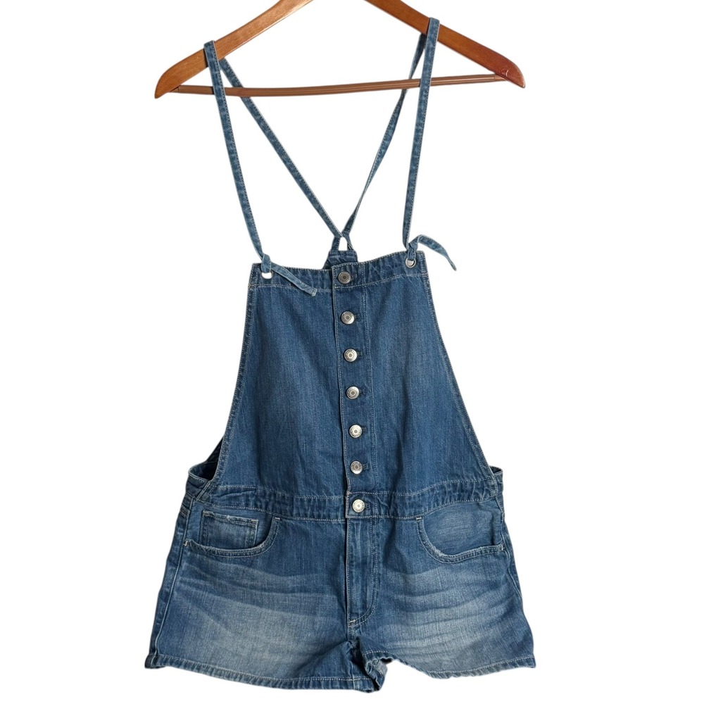 American Eagle Denim Overalls Romper Shorts Blue Size M Shortall Distressed